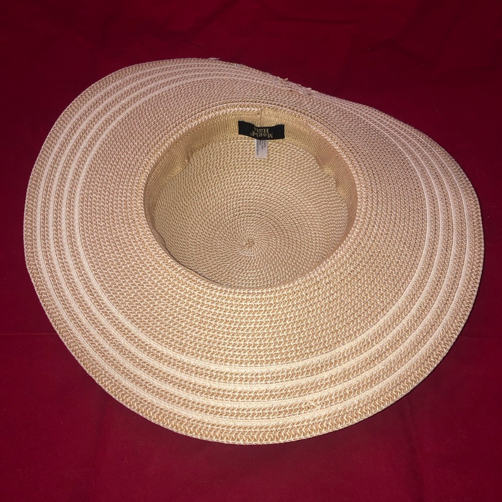 Magid Hats Womens Wide Brim Floppy Sun Hat 100% Paper Beige Two Tone With Bow - Picture 6 of 7
